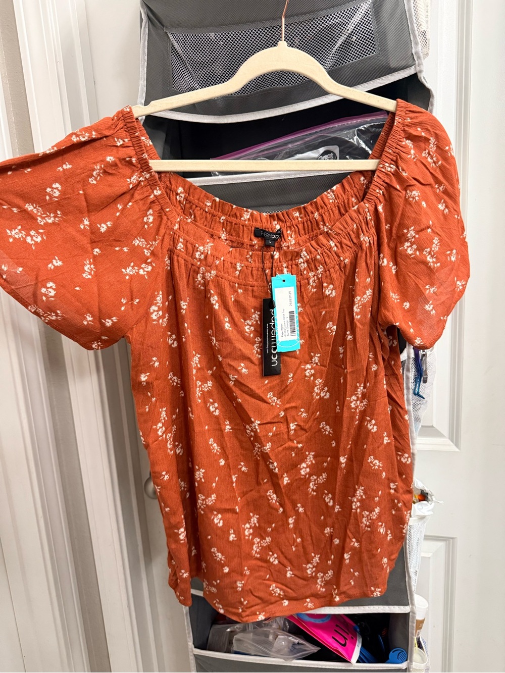 Papermoon Rust Floral Off-Shoulder Blouse